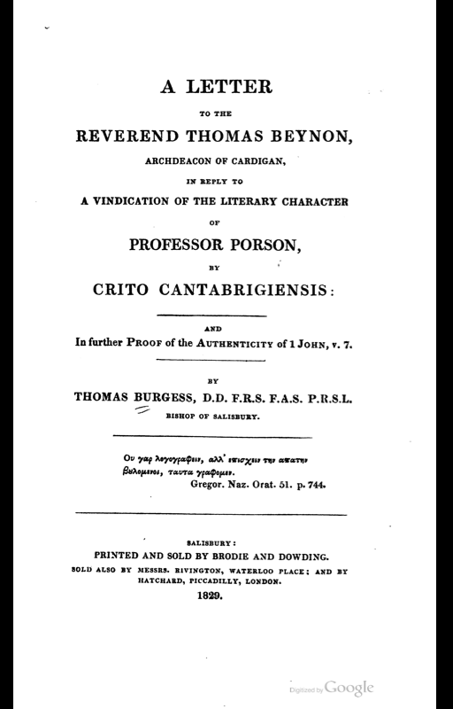 Book Cover: Further Proof of the Authenticity of 1 John, v. 7